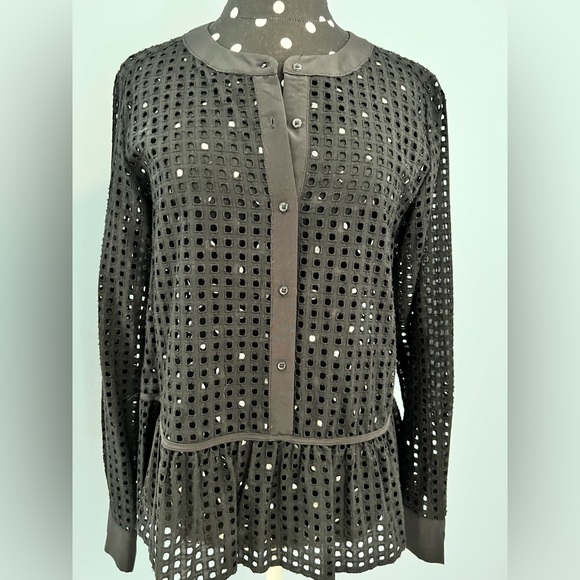 NEW Who What Wear Perforated Black Blouse Button Down - Picture 4 of 5